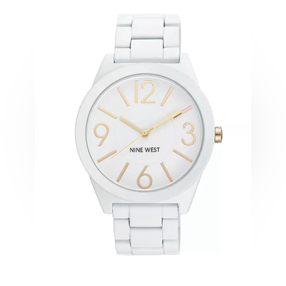 NINE WEST Women's Quartz Matte White Alloy Link Bracelet Watch, 42mm - Picture 4 of 5